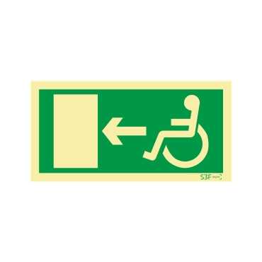 Exit sign to the left for people with disabilities or reduced mobility
