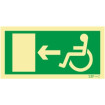 Exit sign to the left for people with disabilities or reduced mobility