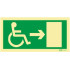 Exit sign to the right for people with disabilities or reduced mobility