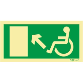 Sinal de Saída a subir à esquerda para pessoas com deficiência ou mobilidade reduzida