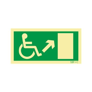 Sinal de Saída a subir à direita para pessoas com deficiência ou mobilidade reduzida