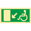 Exit sign going down to the left for people with disabilities or reduced mobility