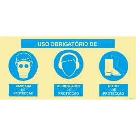 Triple composite signal, mandatory use of protective mask, protective earphones and protective boots