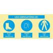 Triple compound sign, mandatory use of protective boots, protective visor and protective suit