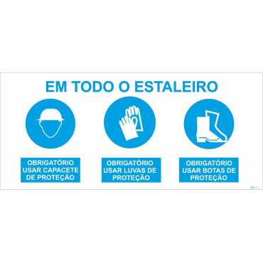 Triple composite sign, mandatory use of protective glasses, protective boots and protective earphones