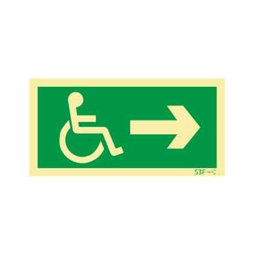 Exit sign to the right for people with disabilities or reduced mobility