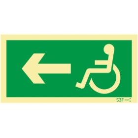 Sinal de Saída para a esquerda para pessoas com deficiência ou mobilidade reduzida