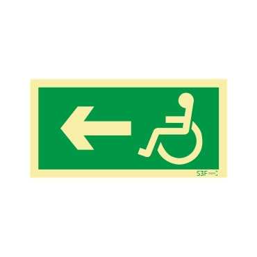 Exit sign to the left for people with disabilities or reduced mobility