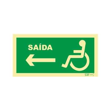 Sinal de saída à esquerda para pessoas com deficiência ou mobilidade reduzida