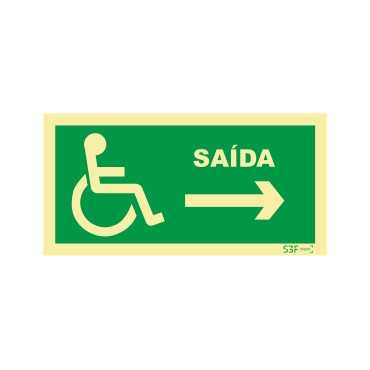 Sinal de saída à direita para pessoas com deficiência ou mobilidade reduzida
