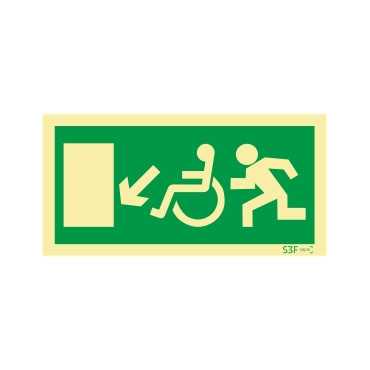 Exit sign going down to the left for people with disabilities or reduced mobility