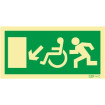Exit sign pointing downwards to the left for people with disabilities or reduced mobility y persona