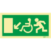Sinal de Saída a descer à esquerda para pessoas com deficiência ou mobilidade reduzida