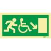 Sinal de Saída a descer à direita para pessoas com deficiência ou mobilidade reduzida