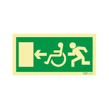 Exit sign to the left for people with disabilities or reduced mobility
