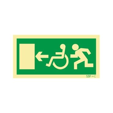 Sinal de Saída para a esquerda para pessoas com deficiência ou mobilidade reduzida