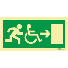 Sinal de Saída para a direita para pessoas com deficiência ou mobilidade reduzida