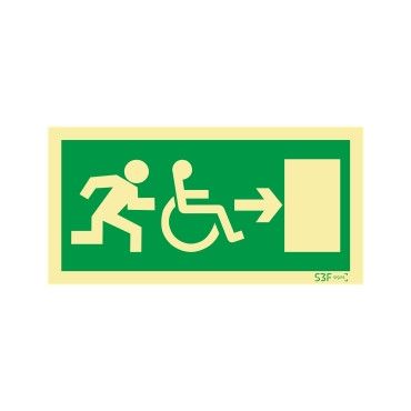 Sinal de Saída para a direita para pessoas com deficiência ou mobilidade reduzida