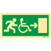 Exit sign to the right for people with disabilities or reduced mobility and walking