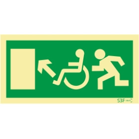 Sinal de Saída a subir à esquerda para pessoas com deficiência ou mobilidade reduzida