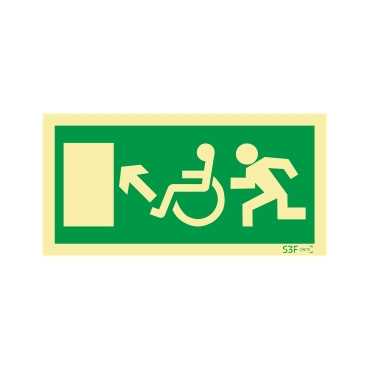 Exit sign rising to the left for people with disabilities or reduced mobility