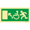 Exit sign pointing upwards to the left for people with disabilities or reduced mobility