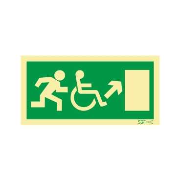 Exit sign rising to the right for people with disabilities or reduced mobility
