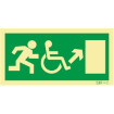 Exit sign pointing upwards to the right for people with disabilities or reduced mobility