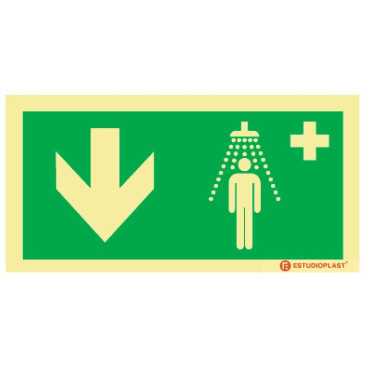 Sinalética Fotoluminescente|Saída de Emergência|Sinalização Segurança| Sinal de Chuveiro de emergencia à baixo