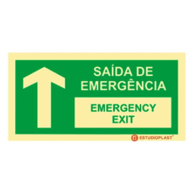 Sinalética Fotoluminescente|Saída de Emergência|Sinalização Segurança|Sinal de Saída de emergência Português e inglês frente