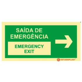 Sinal de Saída de emergência Português e inglês Direita