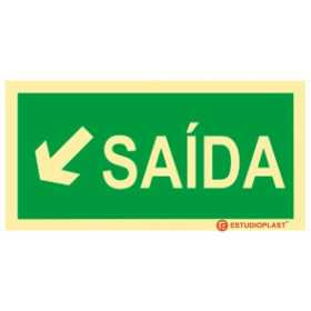 Sinalética Fotoluminescente|Saída de Emergência|Sinalização Segurança| Sinal de Saída diagonal esquerda