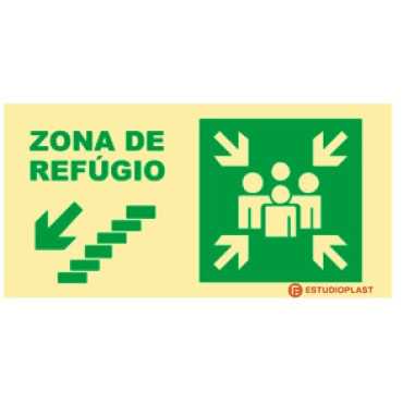 photoluminescent signage|Emergency Exit|Safety Signage| Refuge zone sign go down left