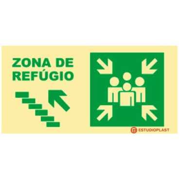 photoluminescent signage|Emergency Exit|Safety Signage| Refuge zone sign go up left