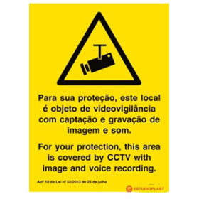 Sinal para locais sob videovigilância, Português inglês