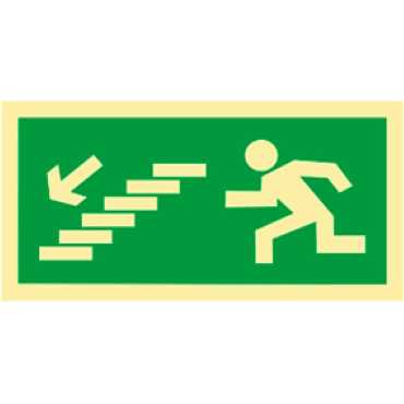 Evacuation sign, stairs going down on the left