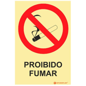 Sinalética Fotoluminescente|Saída de Emergência|Sinalização proibição|Sinal de proibição, Proibido Fumar com descrição
