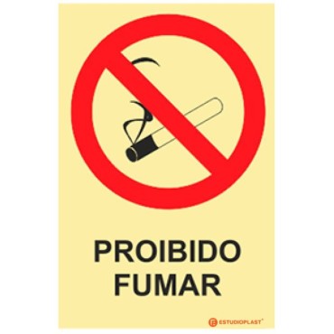 Sinalética Fotoluminescente|Saída de Emergência|Sinalização proibição|Sinal de proibição, Proibido Fumar com descrição