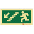 Evacuation sign, stairs going up on the right
