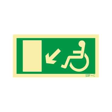 Exit sign going down to the left for people with disabilities or reduced mobility