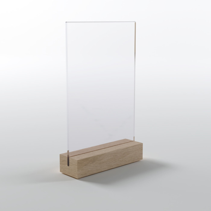 Bolsa porta-menu vertical c/ base de madeira