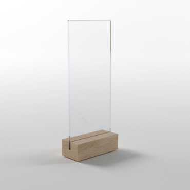 Bolsa porta-menu vertical c/ base de madeira