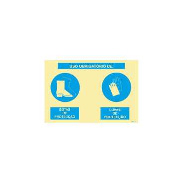 Double composite sign, compulsory use of protective boots and gloves...