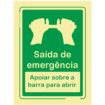 Emergency exit sign, lean on bar to open with description